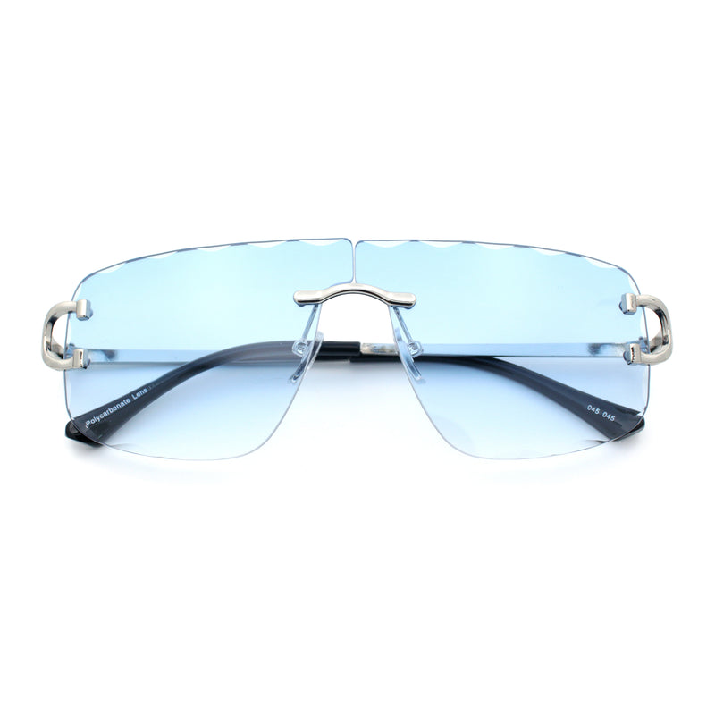 Large Luxury Petal Bevel Rimless Curved Top Gangster Shade Sunglasses