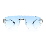 Large Luxury Petal Bevel Rimless Curved Top Gangster Shade Sunglasses