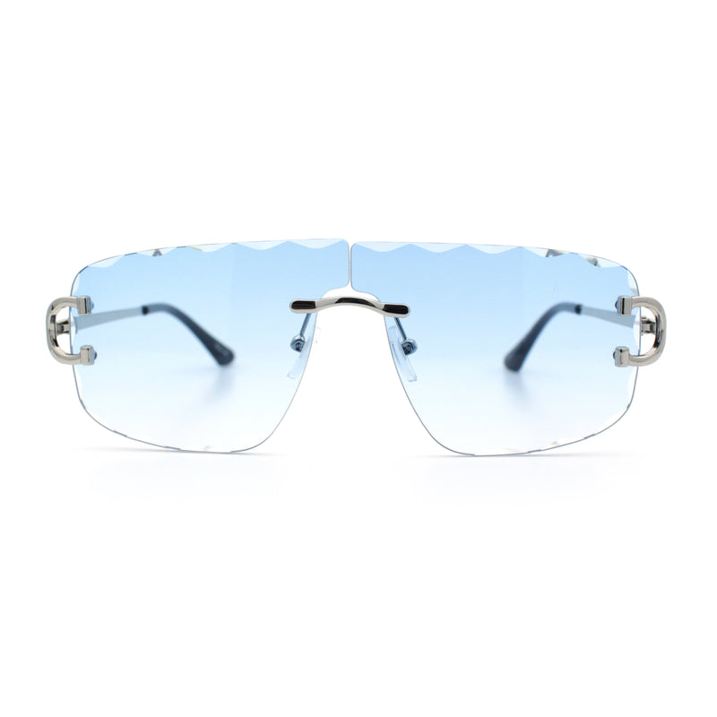 Large Luxury Petal Bevel Rimless Curved Top Gangster Shade Sunglasses