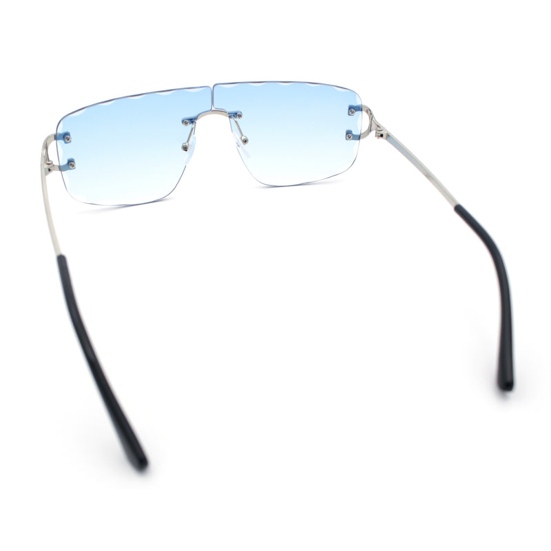 Large Luxury Petal Bevel Rimless Curved Top Gangster Shade Sunglasses