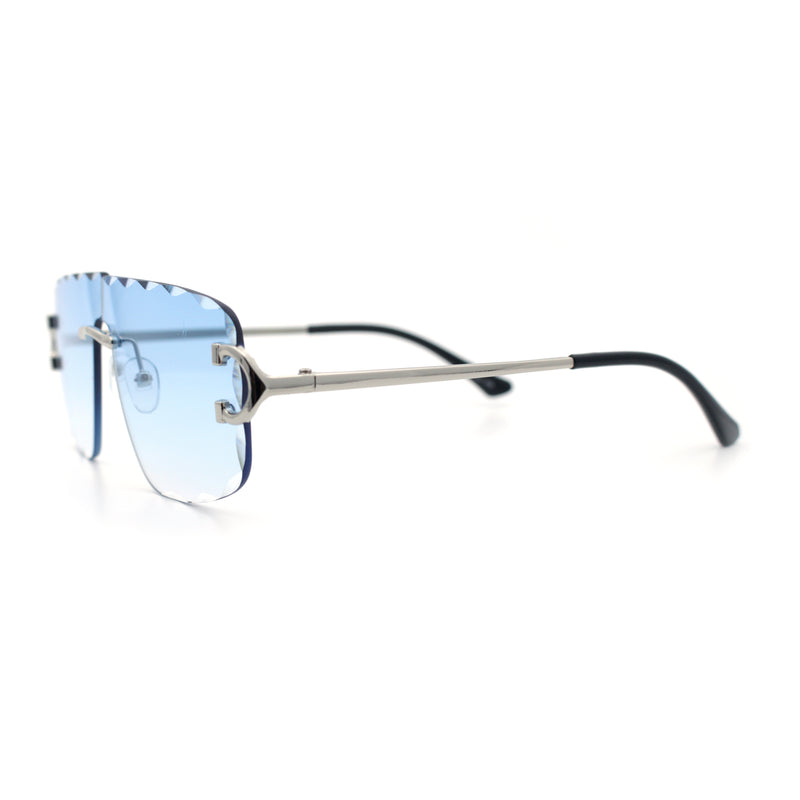 Large Luxury Petal Bevel Rimless Curved Top Gangster Shade Sunglasses