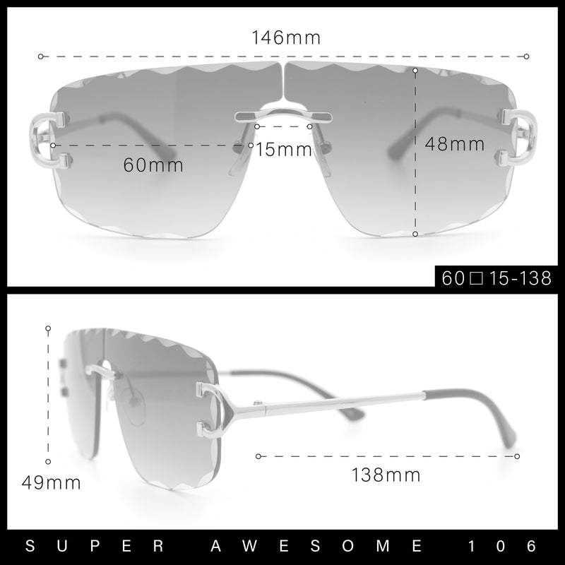 Large Luxury Petal Bevel Rimless Curved Top Gangster Shade Sunglasses