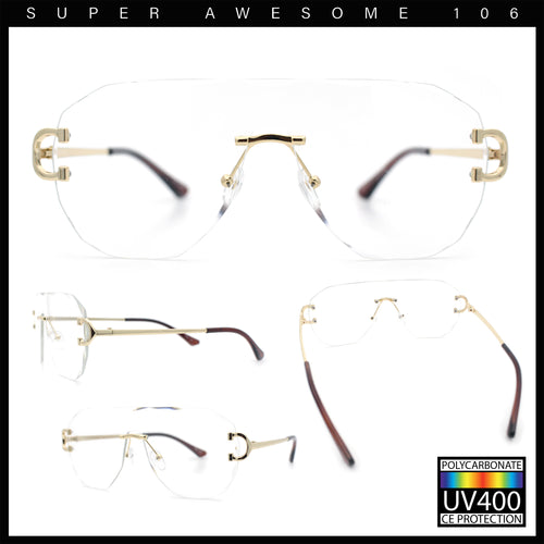 Oversize Luxury Hip Hop Gangster Swagger Rimless Racer Shield Eyeglasses