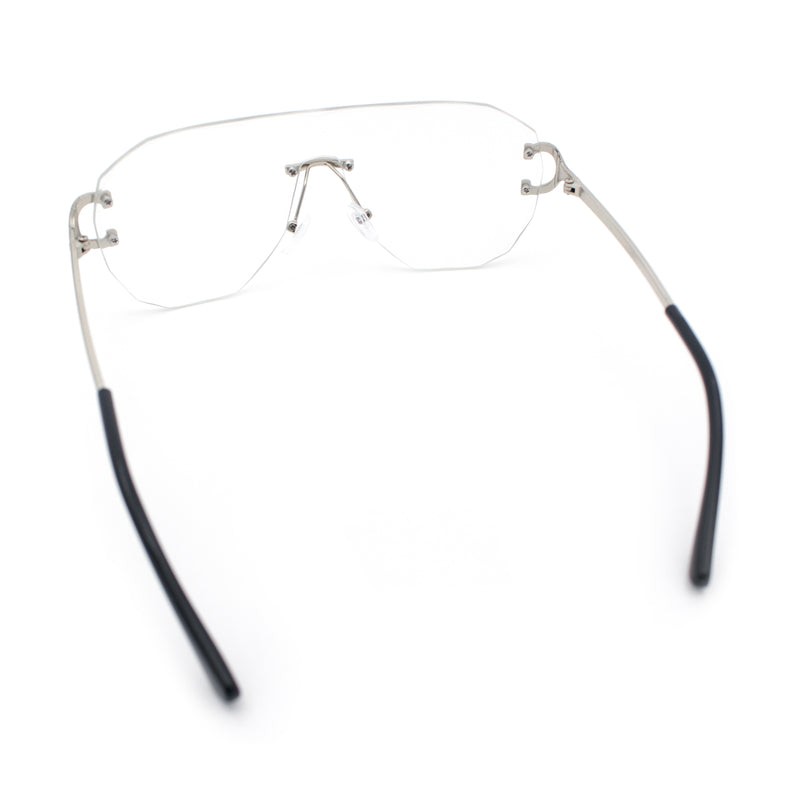 Oversize Luxury Hip Hop Gangster Swagger Rimless Racer Shield Eyeglasses
