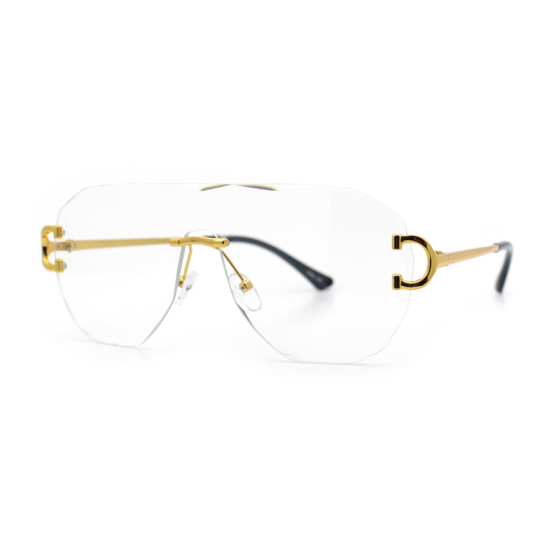 Oversize Luxury Hip Hop Gangster Swagger Rimless Racer Shield Eyeglasses