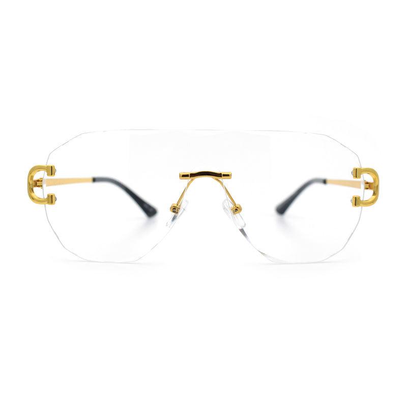 Oversize Luxury Hip Hop Gangster Swagger Rimless Racer Shield Eyeglasses