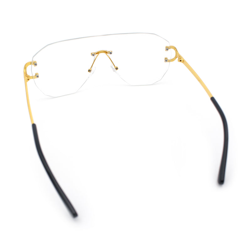 Oversize Luxury Hip Hop Gangster Swagger Rimless Racer Shield Eyeglasses
