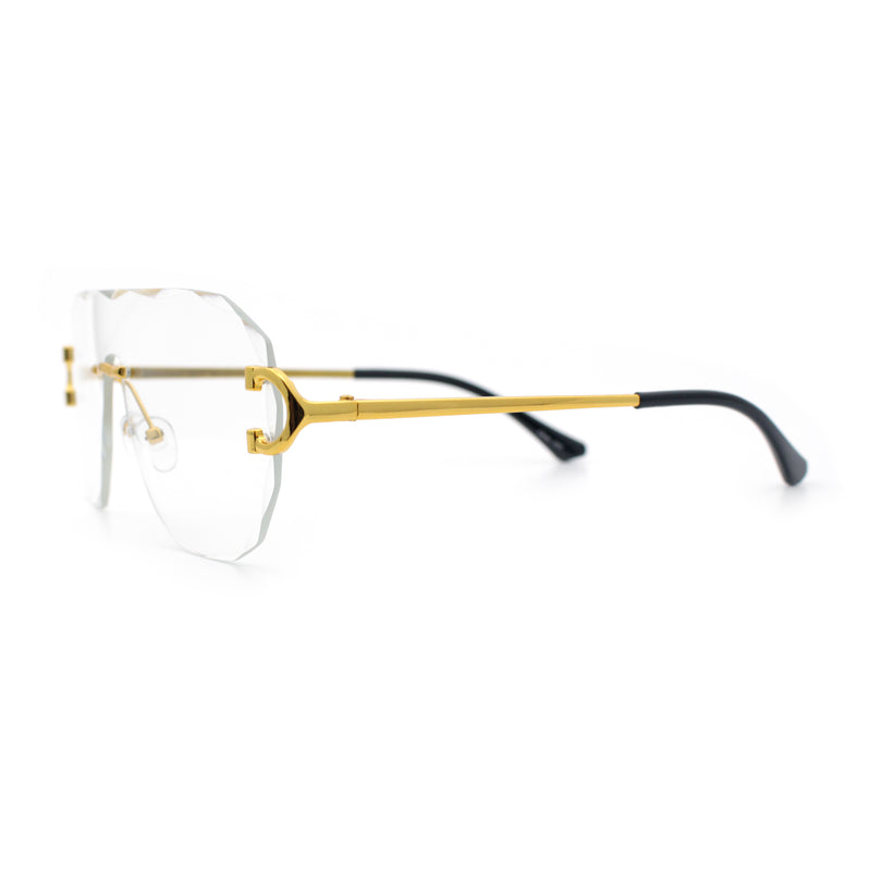 Oversize Luxury Hip Hop Gangster Swagger Rimless Racer Shield Eyeglasses
