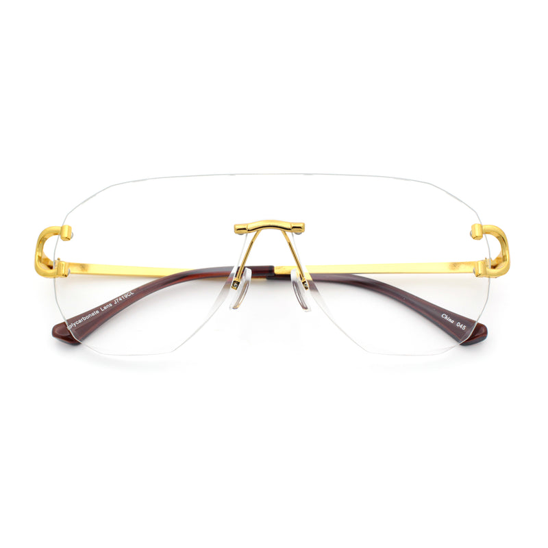 Oversize Luxury Hip Hop Gangster Swagger Rimless Racer Shield Eyeglasses