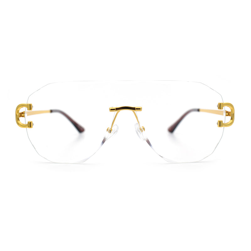 Oversize Luxury Hip Hop Gangster Swagger Rimless Racer Shield Eyeglasses
