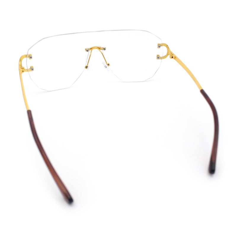 Oversize Luxury Hip Hop Gangster Swagger Rimless Racer Shield Eyeglasses