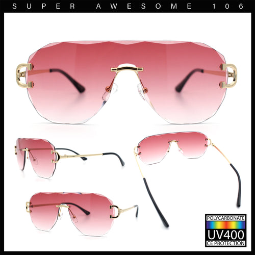 Oversize Luxury Hip Hop Gangster Swagger Rimless Racer Shield Sunglasses