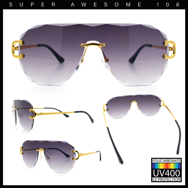 Oversize Luxury Hip Hop Gangster Swagger Rimless Racer Shield Sunglasses
