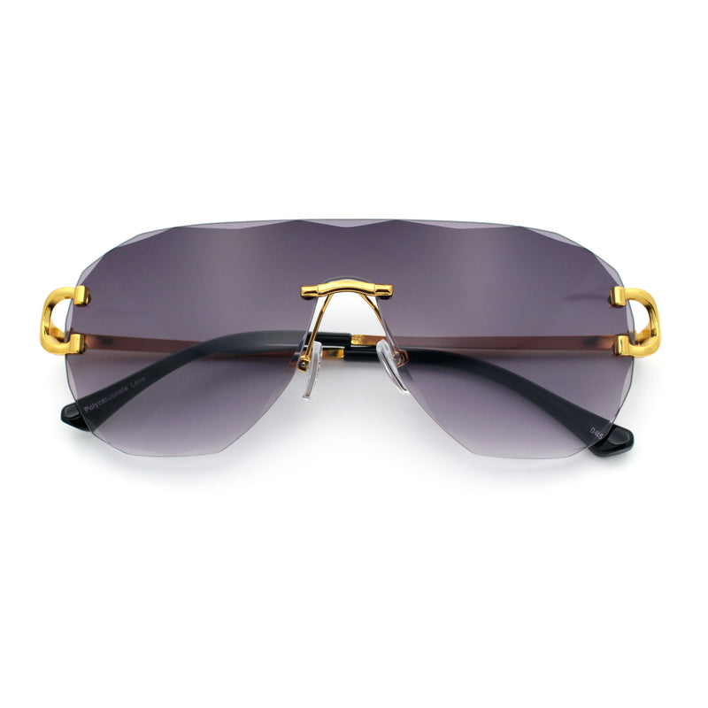 Oversize Luxury Hip Hop Gangster Swagger Rimless Racer Shield Sunglasses