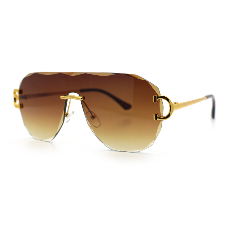 Oversize Luxury Hip Hop Gangster Swagger Rimless Racer Shield Sunglasses