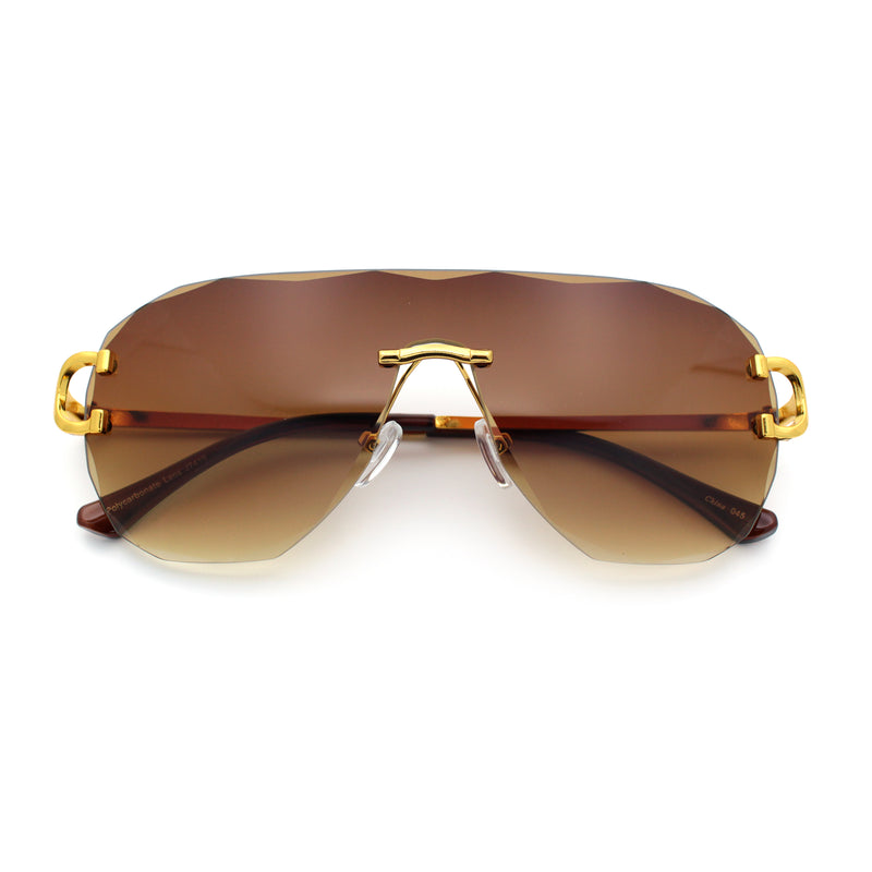 Oversize Luxury Hip Hop Gangster Swagger Rimless Racer Shield Sunglasses
