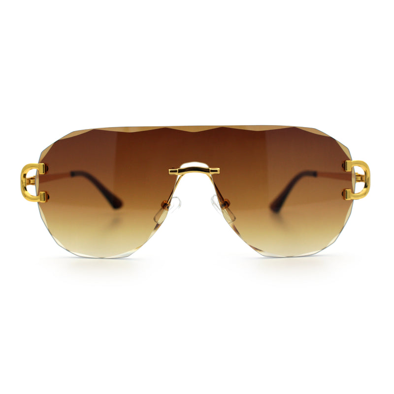 Oversize Luxury Hip Hop Gangster Swagger Rimless Racer Shield Sunglasses