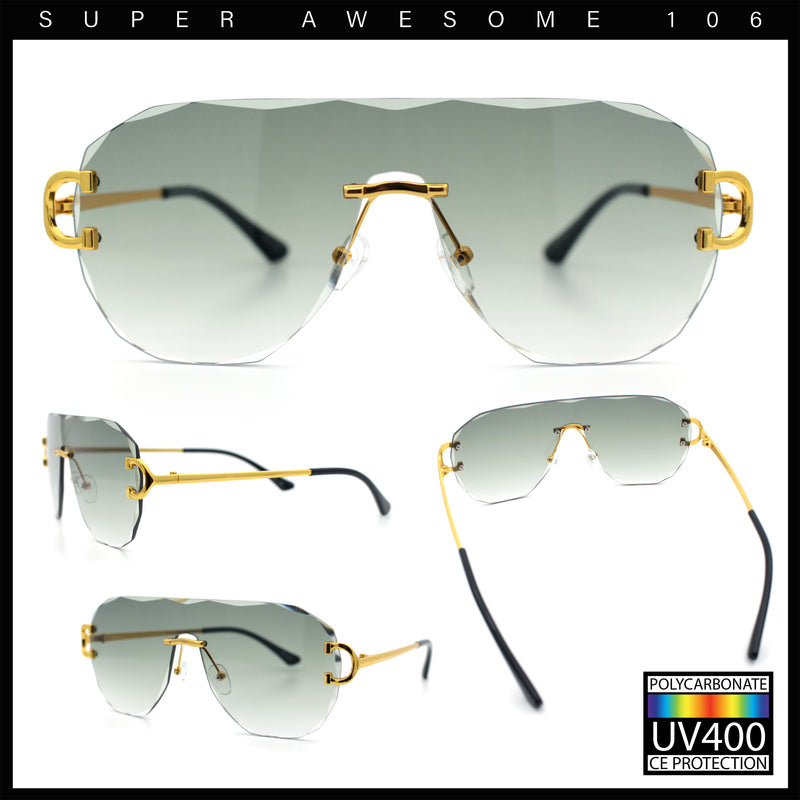 Oversize Luxury Hip Hop Gangster Swagger Rimless Racer Shield Sunglasses