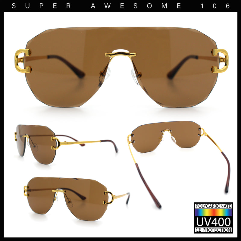 Oversize Luxury Hip Hop Gangster Swagger Rimless Racer Shield Sunglasses