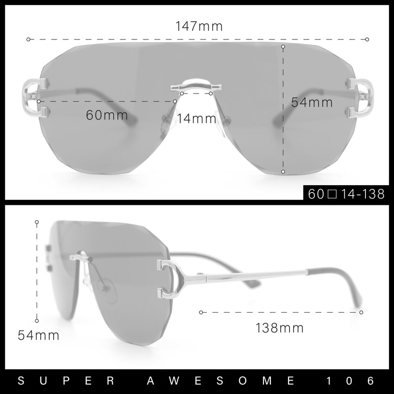 Oversize Luxury Hip Hop Gangster Swagger Rimless Racer Shield Sunglasses