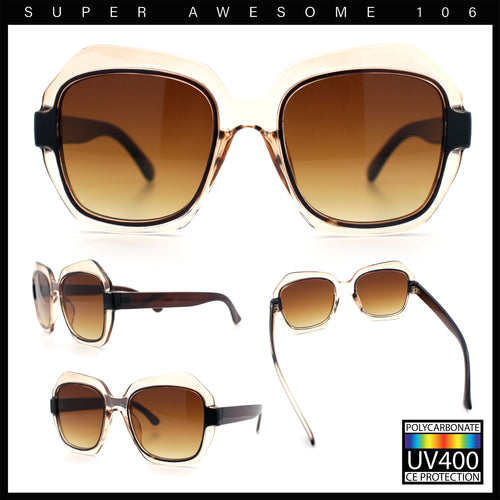 Womens Oversized Dimensional Thick Rectangle Retro Fashion Plastic Sunglasses