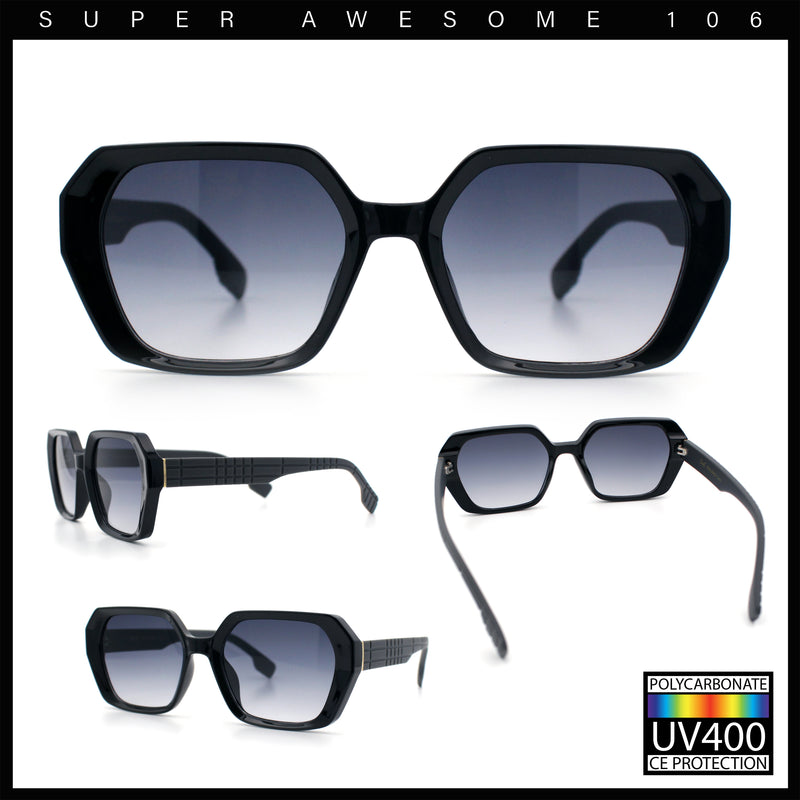 Womens Geometric Octagonal Classy Plastic Designer Fashion Sunglasses