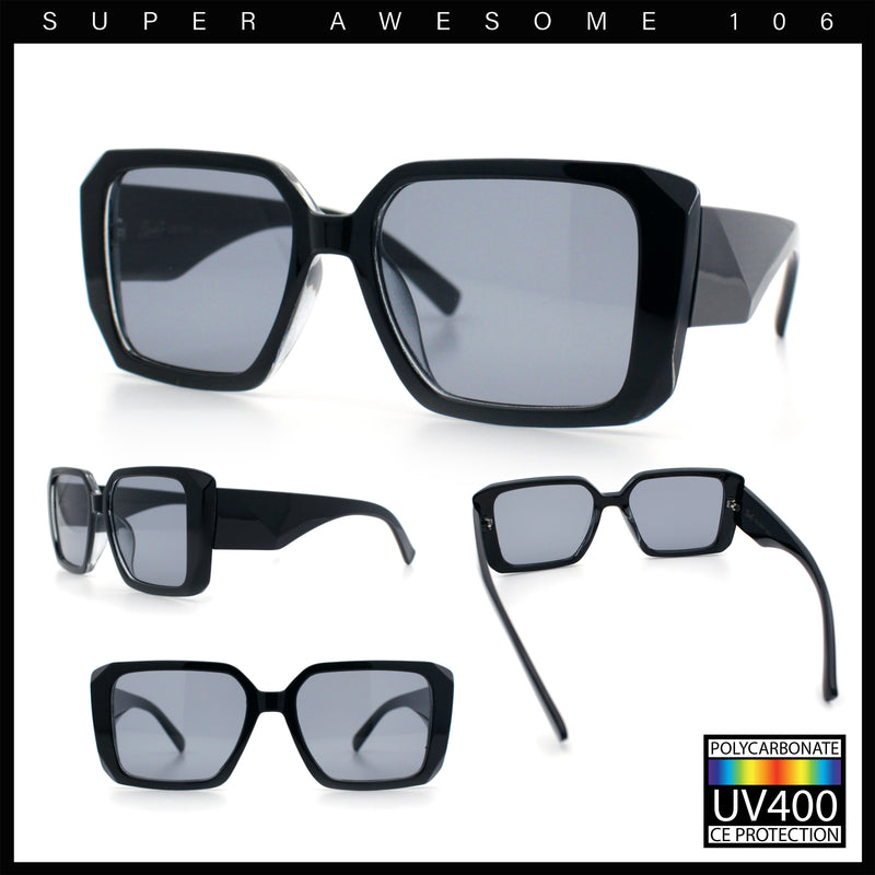 Womens Diamond Bevel Rectangle Classy Plastic Designer Fashion Sunglasses
