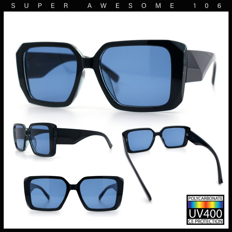 Womens Diamond Bevel Rectangle Classy Plastic Designer Fashion Sunglasses