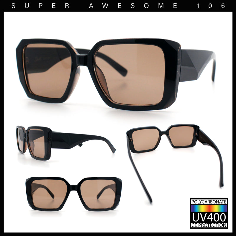 Womens Diamond Bevel Rectangle Classy Plastic Designer Fashion Sunglasses