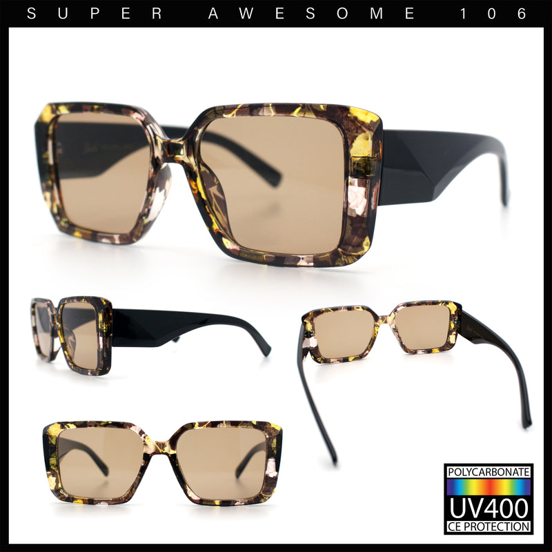 Womens Diamond Bevel Rectangle Classy Plastic Designer Fashion Sunglasses
