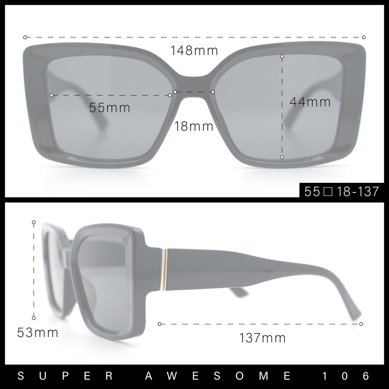 Womens Oversized Squared Beveled Rectangular Classic Butterfly Sunglasses