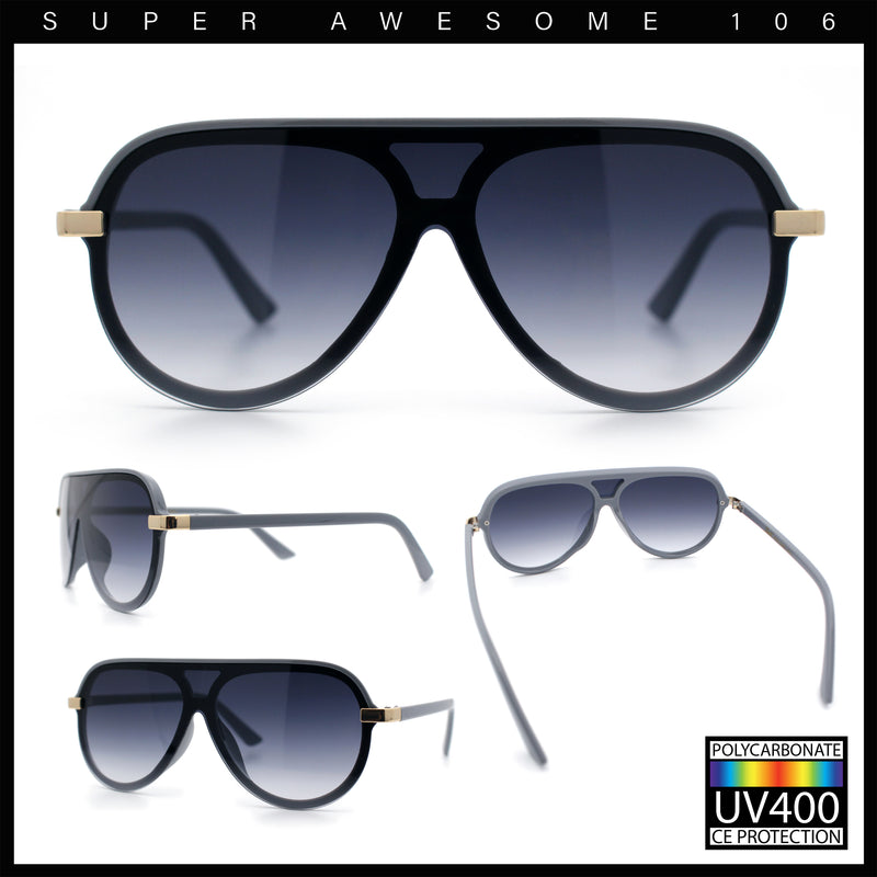 Womens Classy 90s Designer Shield Rimless Racer Plastic Fashion Sunglasses