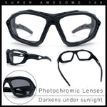 Choppers Clear - Dark Photochromic Lens Mens Foam Padded Wrap Biker Sunglasses
