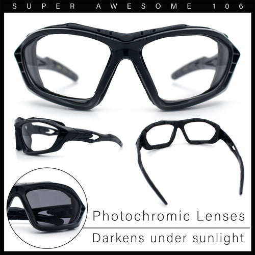 Choppers Clear - Dark Photochromic Lens Mens Foam Padded Wrap Biker Sunglasses