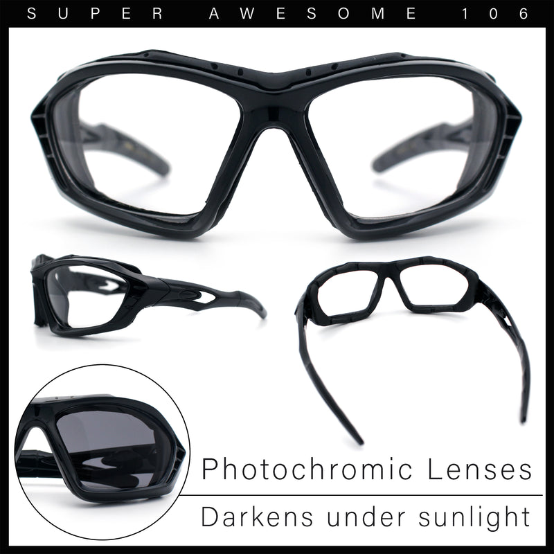 Choppers Clear - Dark Photochromic Lens Mens Foam Padded Wrap Biker Sunglasses