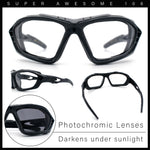 Choppers Clear - Dark Photochromic Lens Mens Foam Padded Wrap Biker Sunglasses