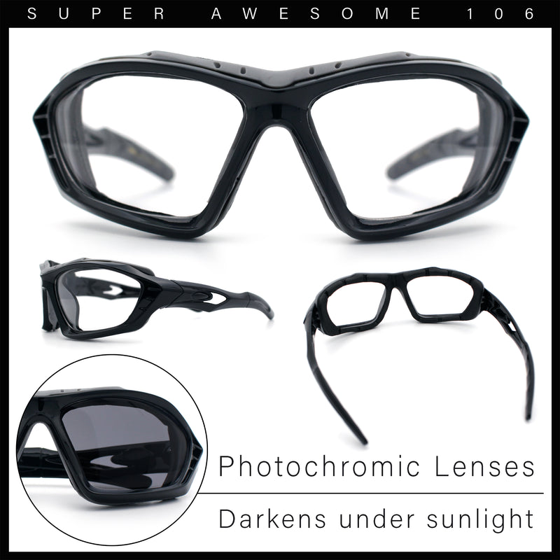Choppers Clear - Dark Photochromic Lens Mens Foam Padded Wrap Biker Sunglasses