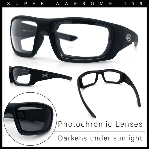 Choppers Photochromic Lens Mens Foam Padded Rectangle Wrap Biker Sunglasses