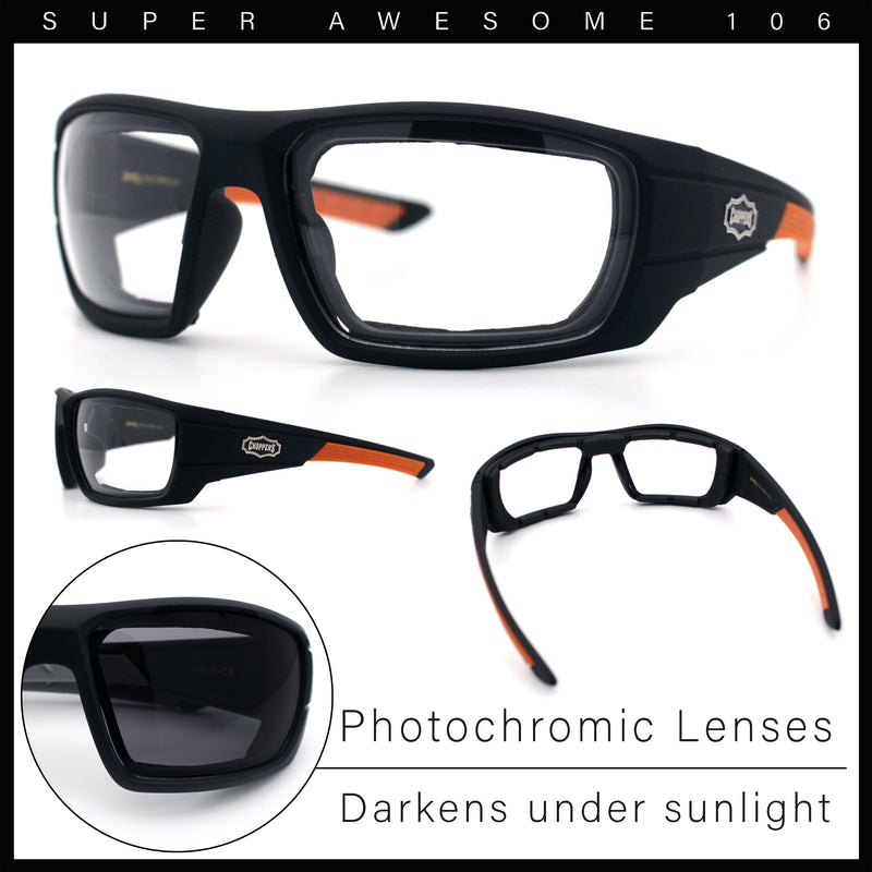 Choppers Photochromic Lens Mens Foam Padded Rectangle Wrap Biker Sunglasses