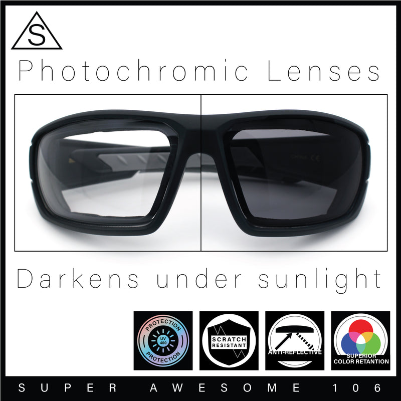 Choppers Photochromic Lens Mens Foam Padded Rectangle Wrap Biker Sunglasses