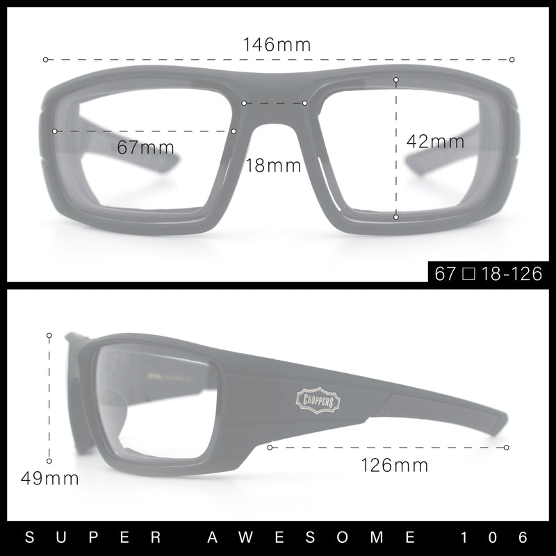 Choppers Photochromic Lens Mens Foam Padded Rectangle Wrap Biker Sunglasses