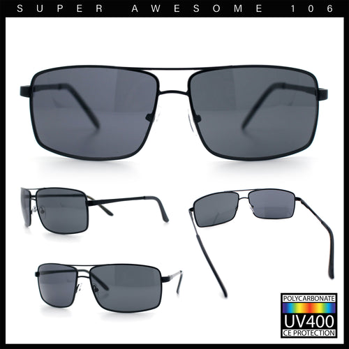 True Dad Shade Manly Rectangle Air Force Navigating Officer Metal Sunglasses
