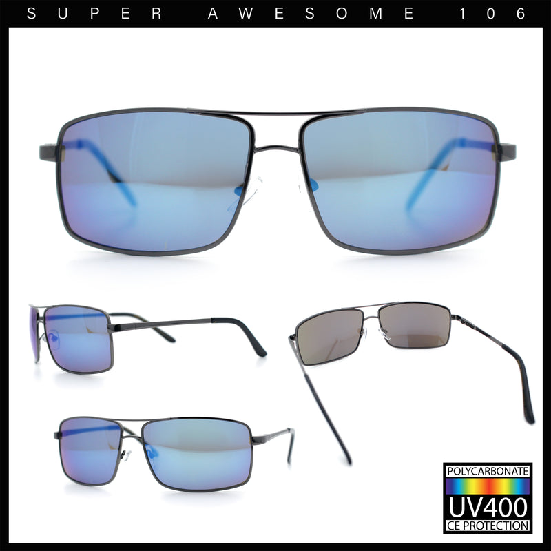 True Dad Shade Manly Rectangle Air Force Navigating Officer Metal Sunglasses