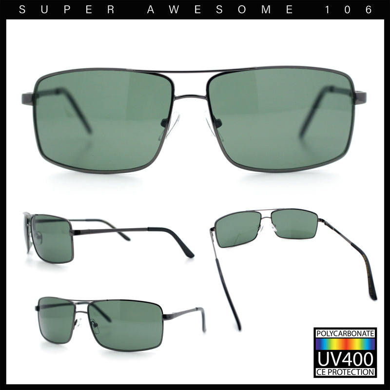 True Dad Shade Manly Rectangle Air Force Navigating Officer Metal Sunglasses
