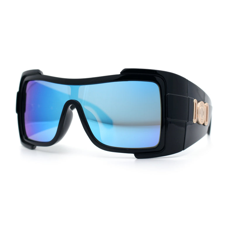 Super Loud Showy XL Oversized Thick Temple Wrap Shield Plastic Sunglasses