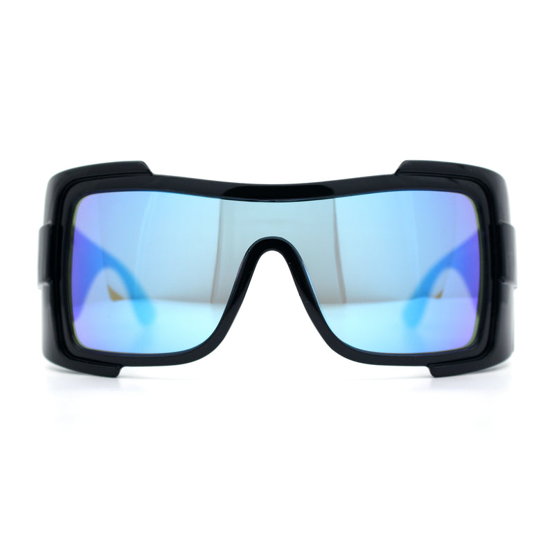 Super Loud Showy XL Oversized Thick Temple Wrap Shield Plastic Sunglasses