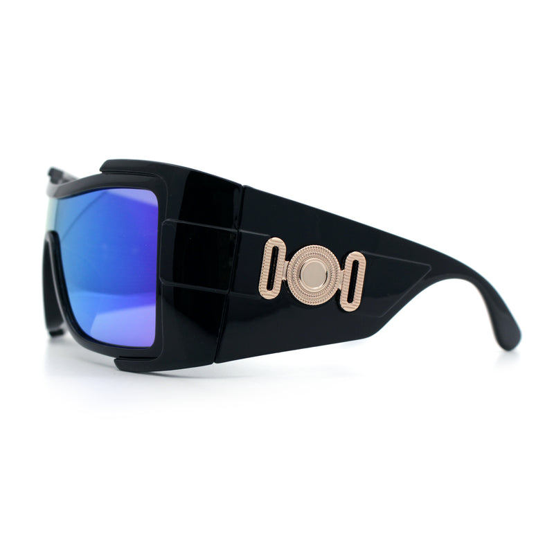 Super Loud Showy XL Oversized Thick Temple Wrap Shield Plastic Sunglasses