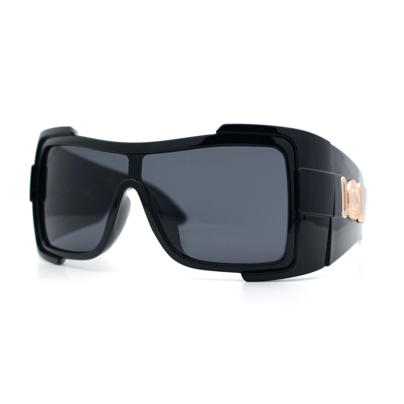 Super Loud Showy XL Oversized Thick Temple Wrap Shield Plastic Sunglasses