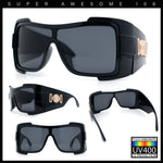 Super Loud Showy XL Oversized Thick Temple Wrap Shield Plastic Sunglasses