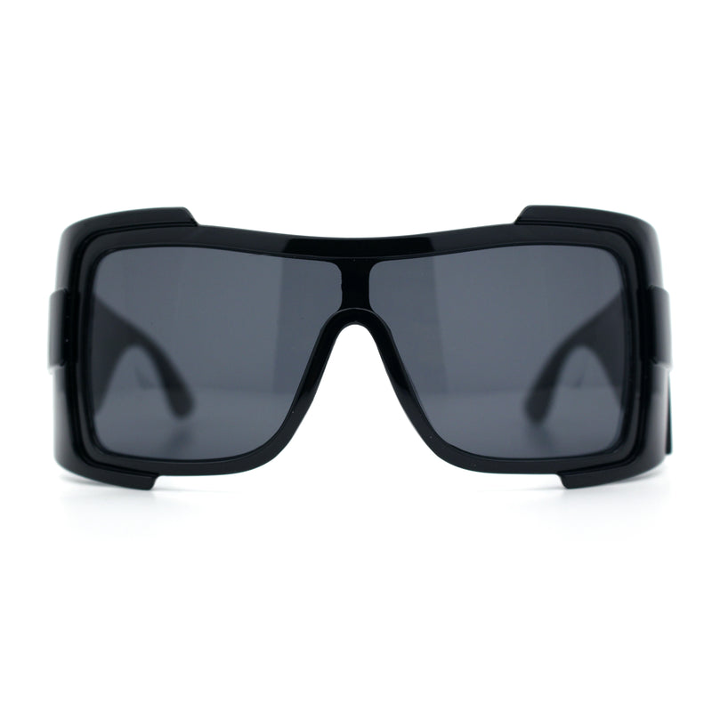 Super Loud Showy XL Oversized Thick Temple Wrap Shield Plastic Sunglasses